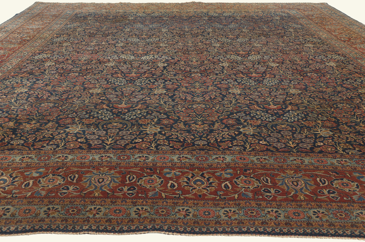 10 x 13 - Navy Blue Antique Persian Kashan Rug - 79806