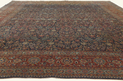 10 x 13 - Navy Blue Antique Persian Kashan Rug - 79806