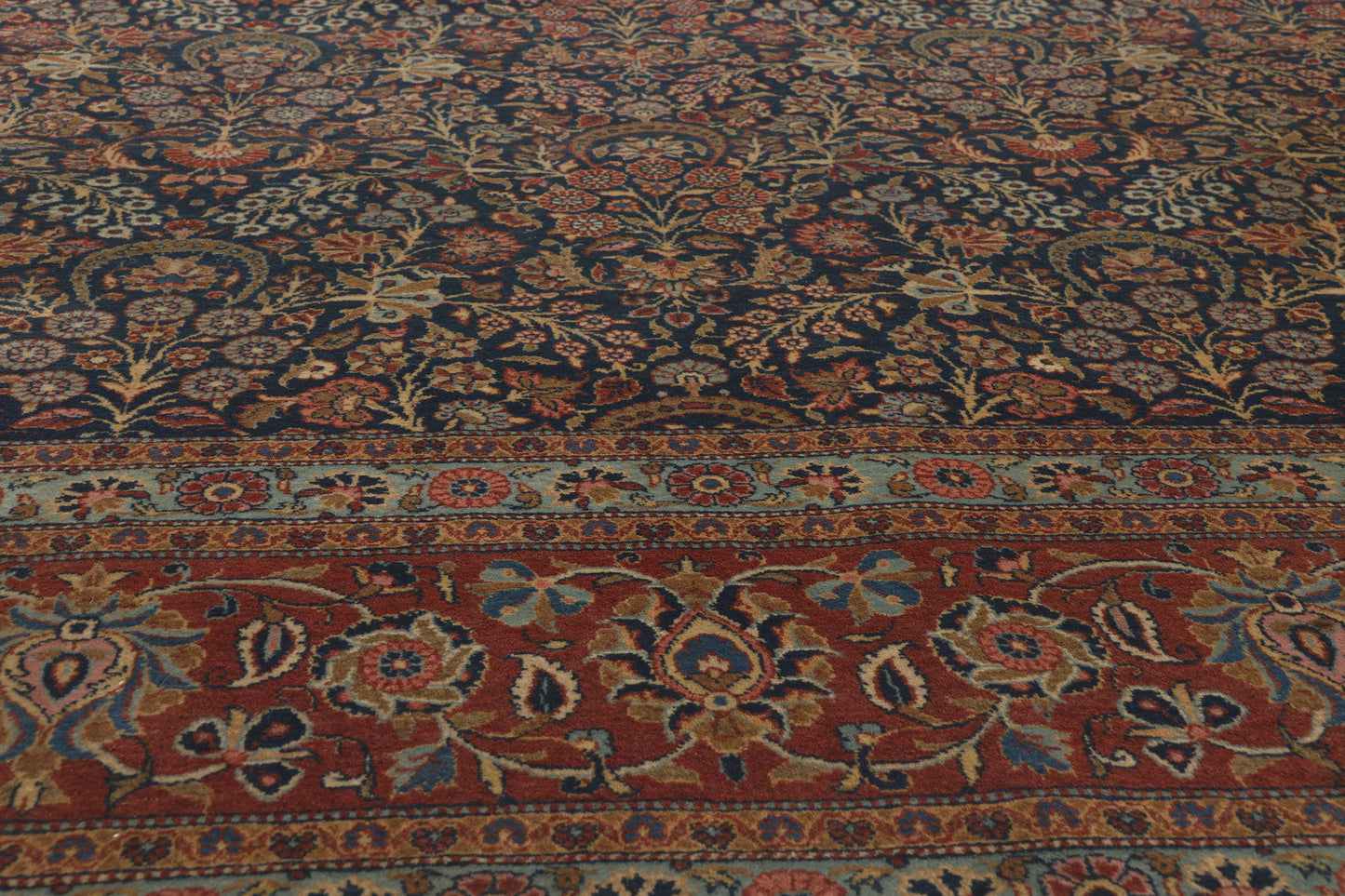 10 x 13 - Navy Blue Antique Persian Kashan Rug - 79806