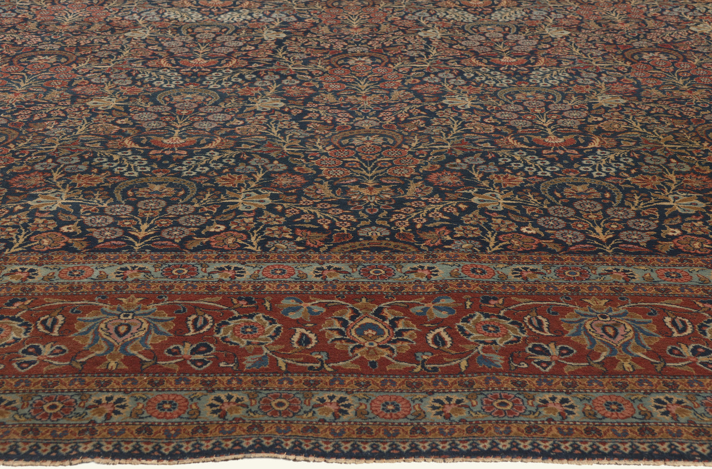 10 x 13 - Navy Blue Antique Persian Kashan Rug - 79806