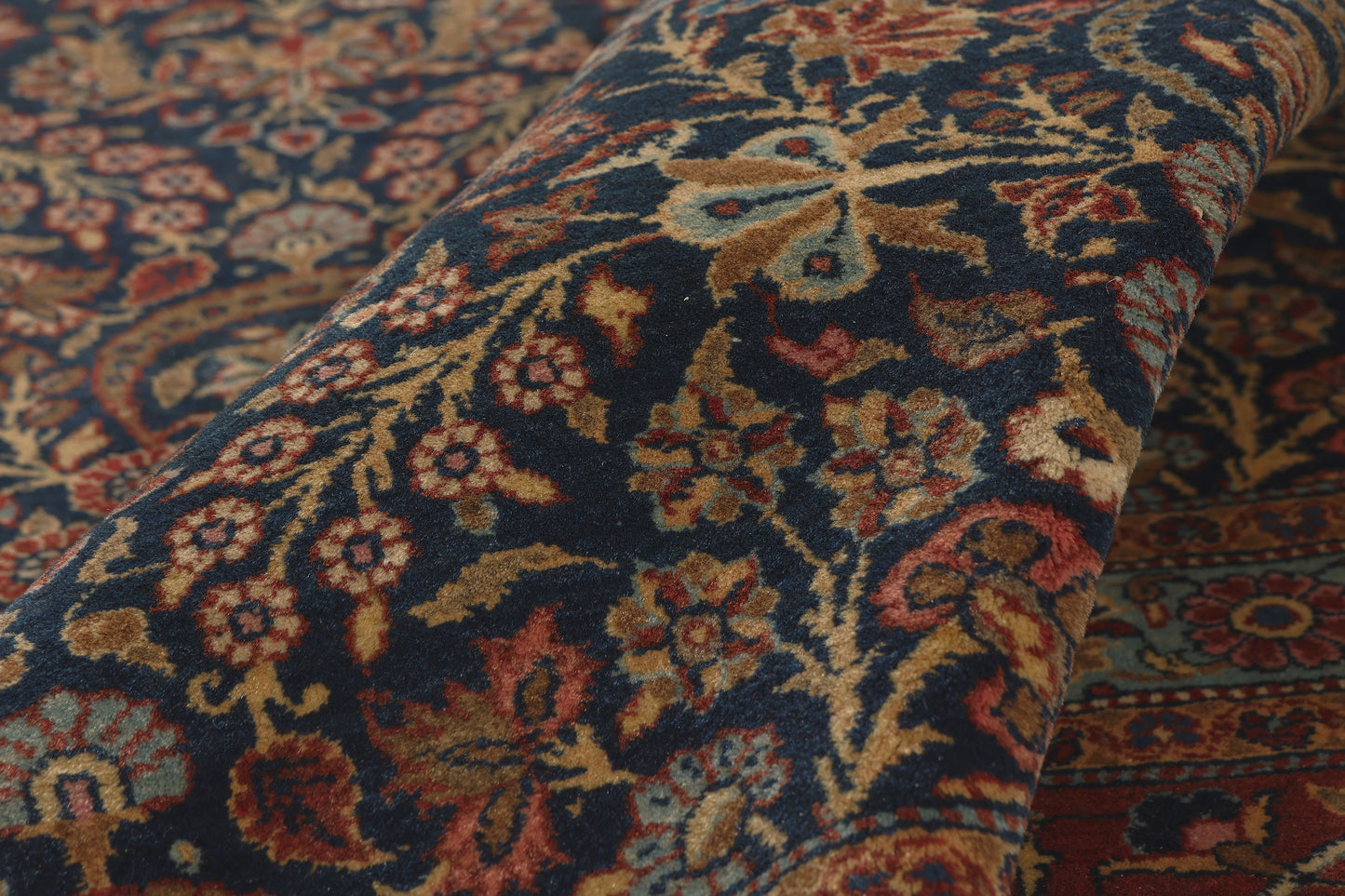 10 x 13 - Navy Blue Antique Persian Kashan Rug - 79806