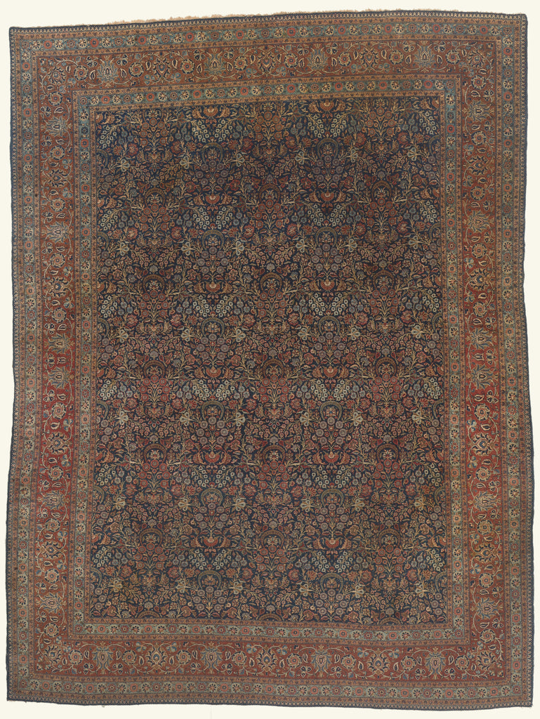 10 x 13 - Navy Blue Antique Persian Kashan Rug - 79806