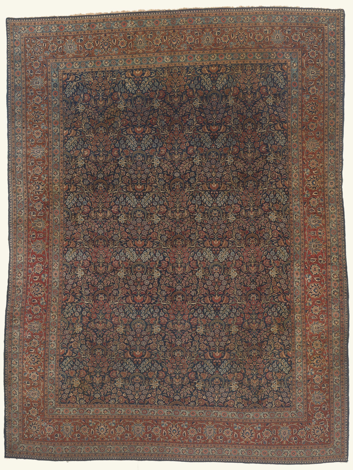 10 x 13 - Navy Blue Antique Persian Kashan Rug - 79806