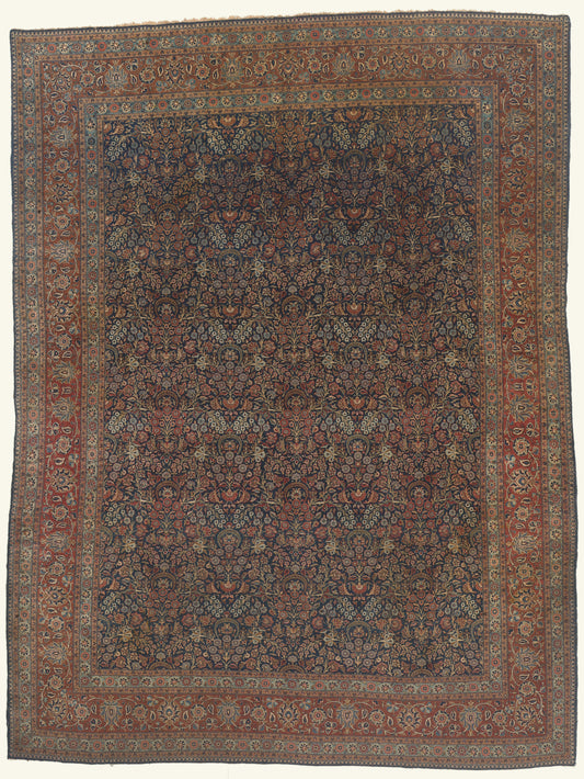 10 x 13 - Navy Blue Antique Persian Kashan Rug - 79806
