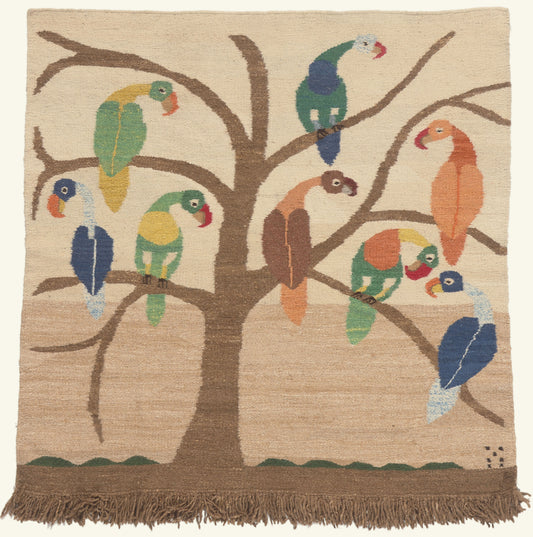 5 x 5 Beige Vintage African Pictorial Tapestry 79817