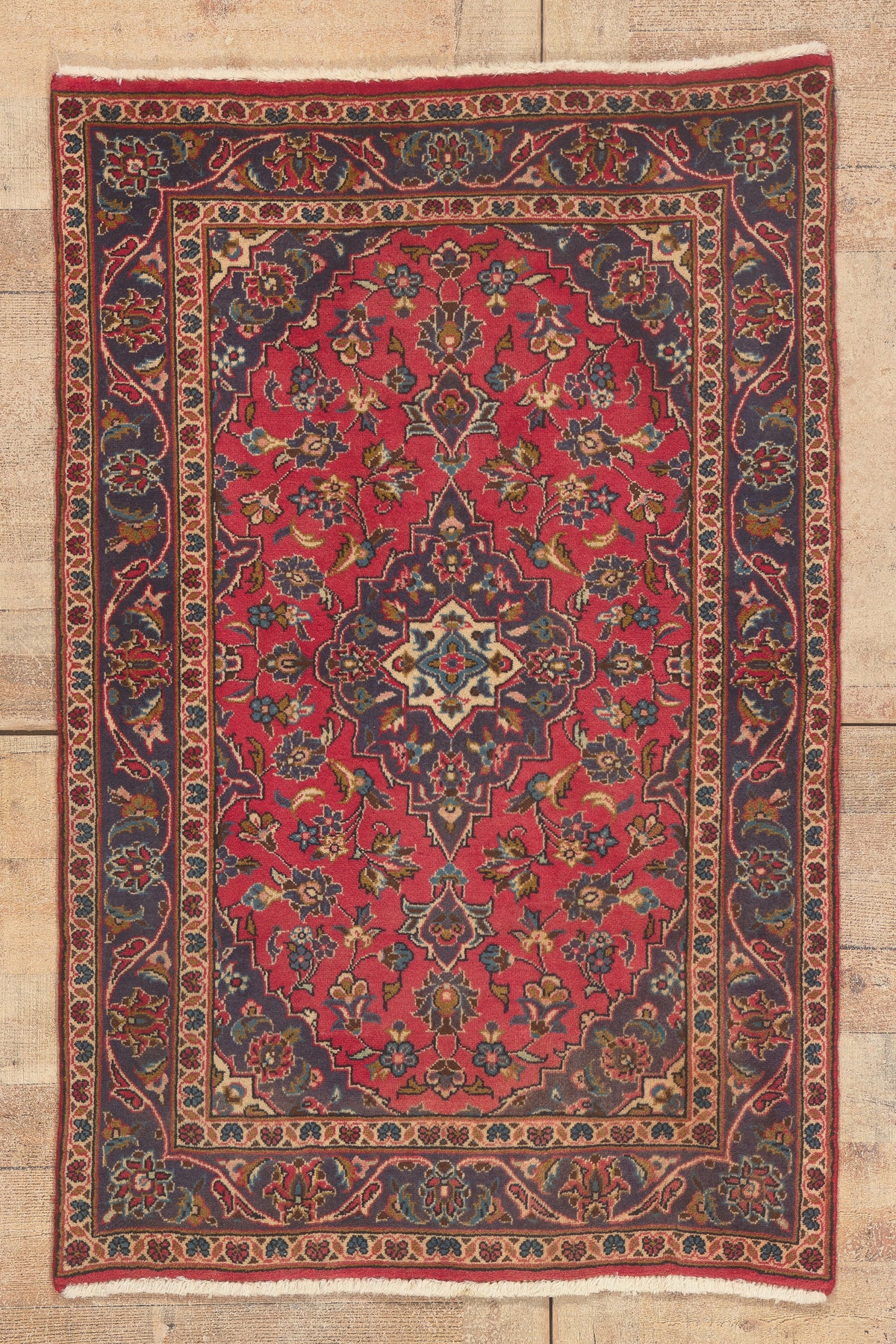3 x 5 - Red Vintage Persian Kashan Rug - 79824