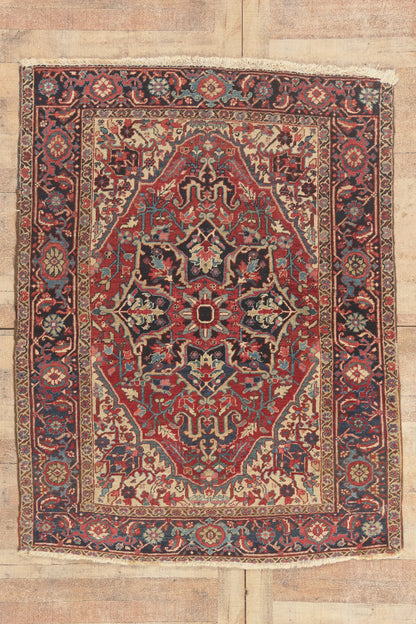 5 x 6 - Red Antique Persian Heriz Rug - 79837