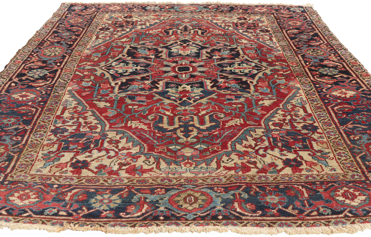 5 x 6 - Red Antique Persian Heriz Rug - 79837