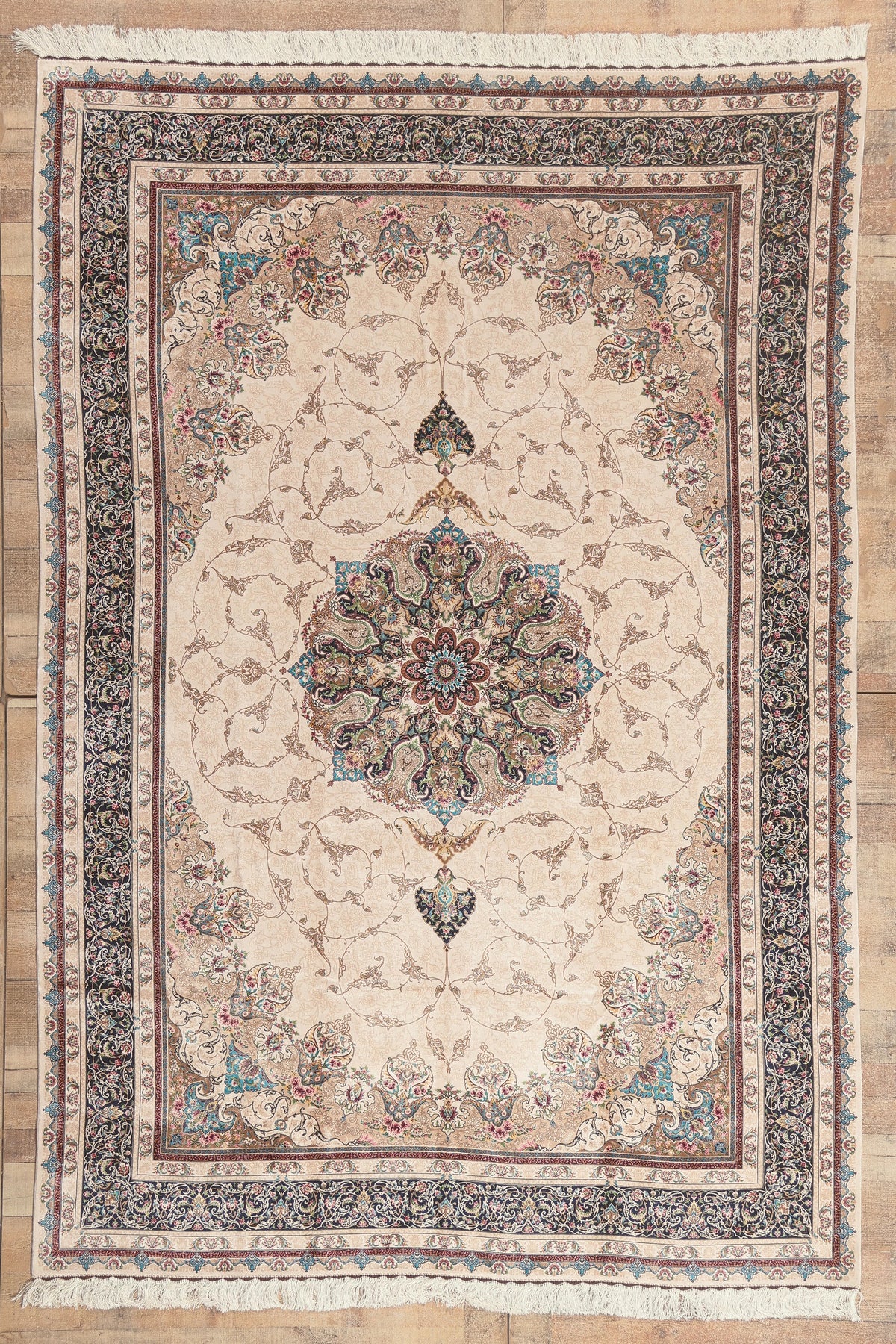 6 x 9 - Ivory New Persian Qum Rug - 79839
