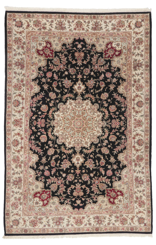 6 x 9 - Black Vintage Chinese Tabriz Rug - 79893