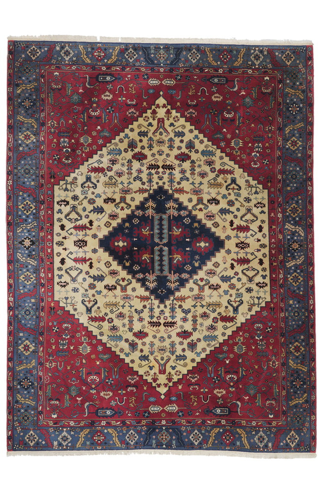 9 x 12 - Ivory Vintage Turkish Heriz Rug - 79894