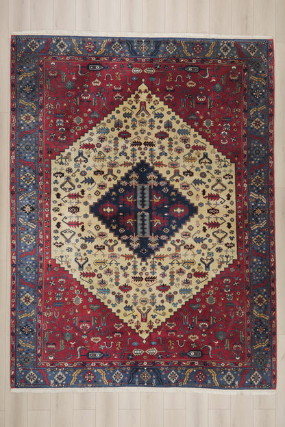 9 x 12 - Ivory Vintage Turkish Heriz Rug - 79894