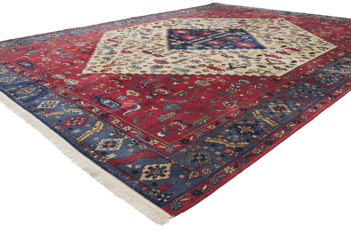 9 x 12 - Ivory Vintage Turkish Heriz Rug - 79894