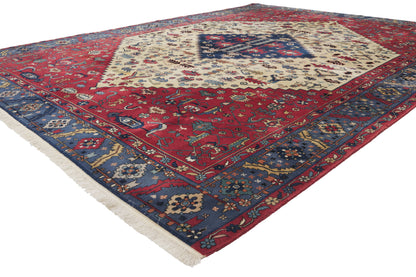 9 x 12 - Ivory Vintage Turkish Heriz Rug - 79894
