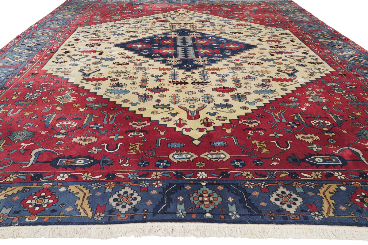 9 x 12 - Ivory Vintage Turkish Heriz Rug - 79894