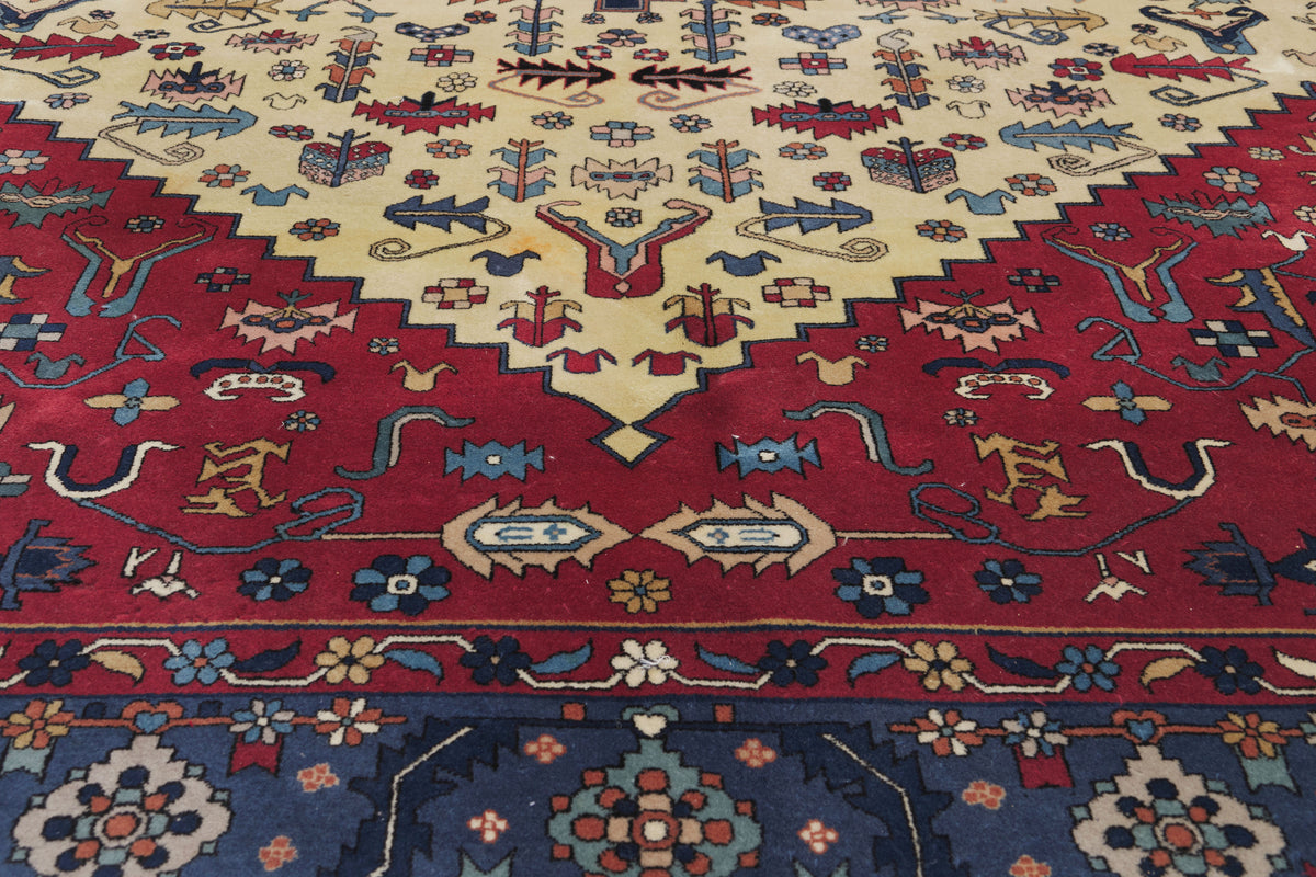 9 x 12 - Ivory Vintage Turkish Heriz Rug - 79894
