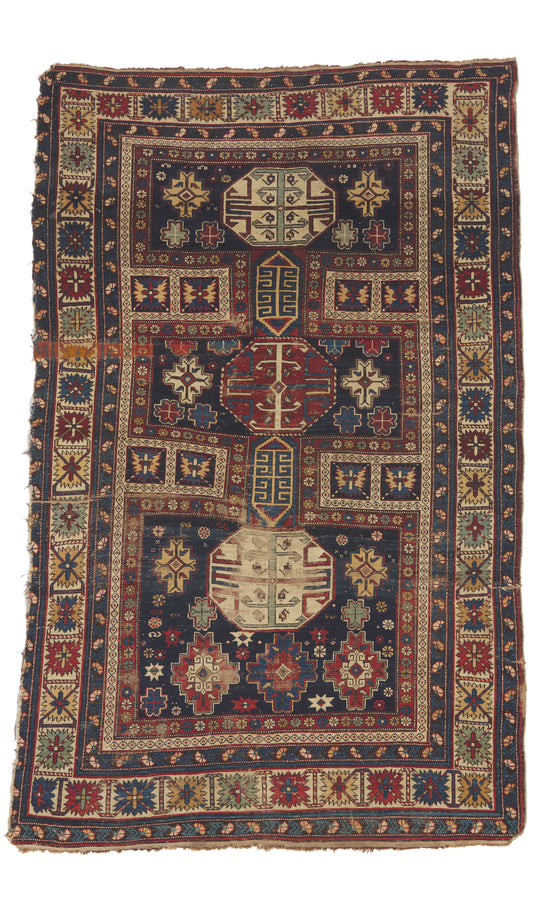 4 x 6 - Navy Blue Antique Caucasian Kuba Rug - 79901