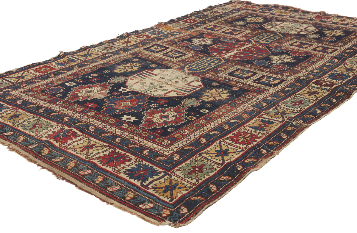 4 x 6 - Navy Blue Antique Caucasian Kuba Rug - 79901