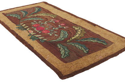 3 x 5 - Brown Antique American Hooked Rug - 79908