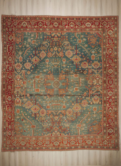 17 x 18 - Teal Antique Turkish Oushak Rug - 79911