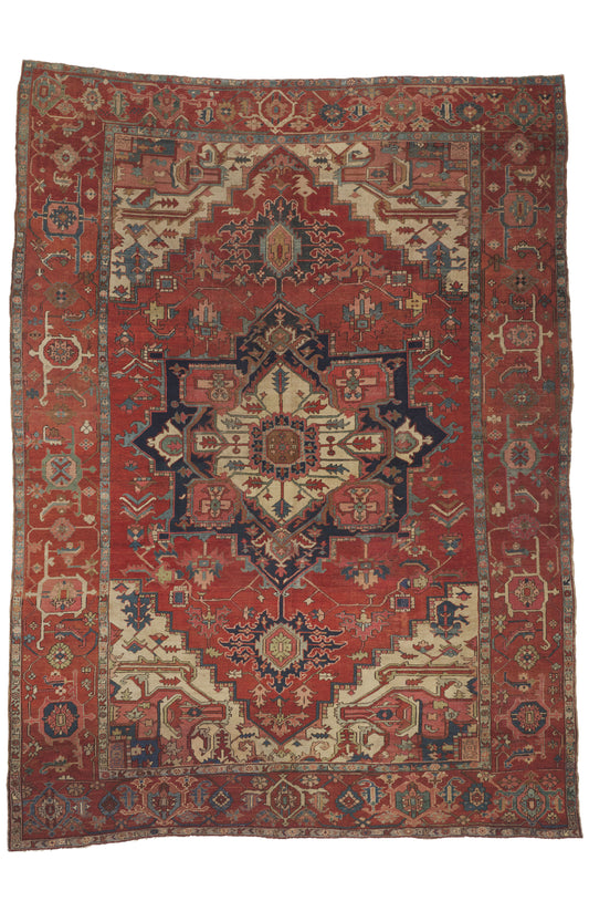 10 x 13 - Red Antique Persian Serapi Rug - 79925