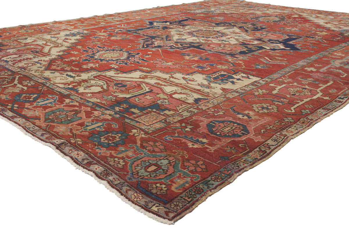 10 x 13 - Red Antique Persian Serapi Rug - 79925