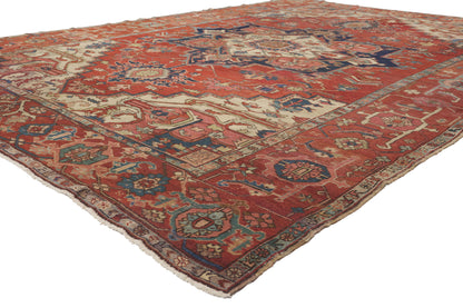 10 x 13 - Red Antique Persian Serapi Rug - 79925