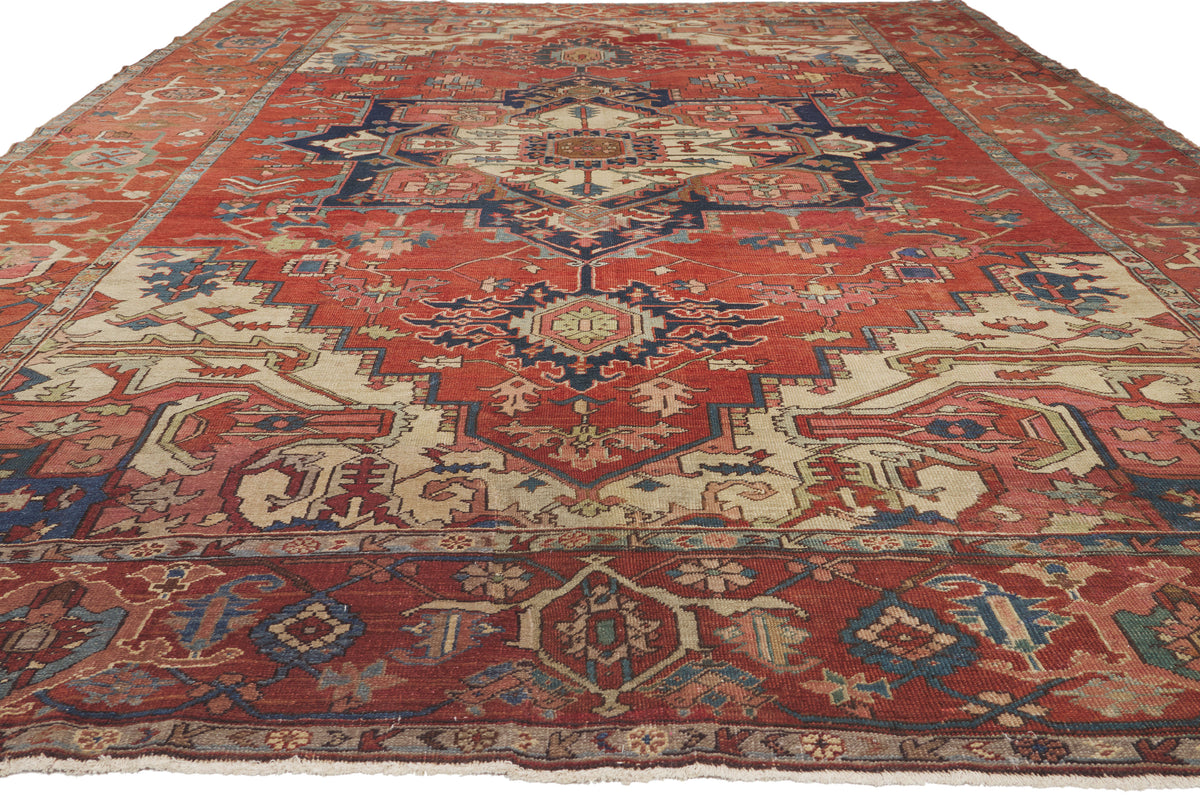 10 x 13 - Red Antique Persian Serapi Rug - 79925