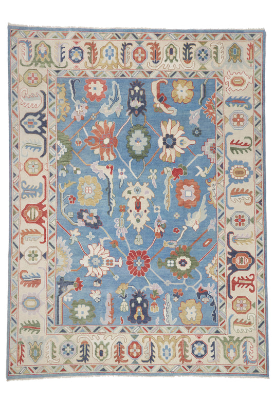 10 x 14 - Blue Vintage Indian Oushak Rug - 79944