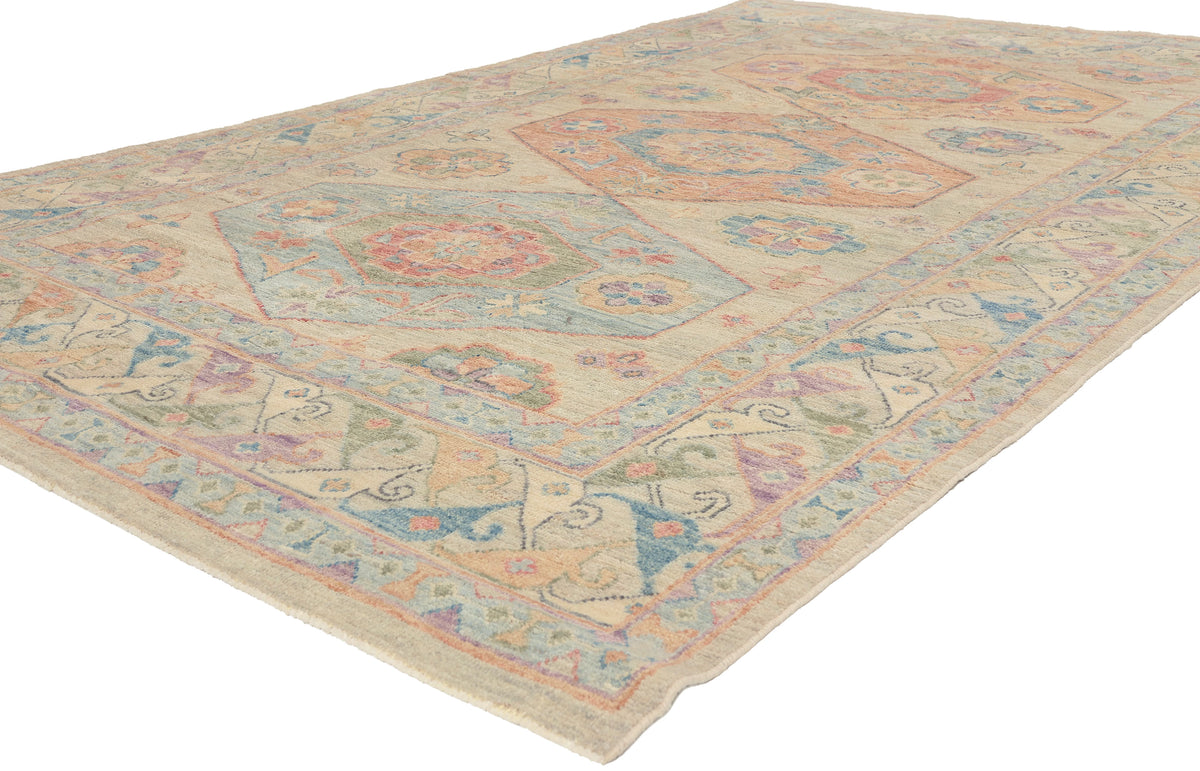 6 x 9 - Multicolor Pakistani Oushak Rug - 80888