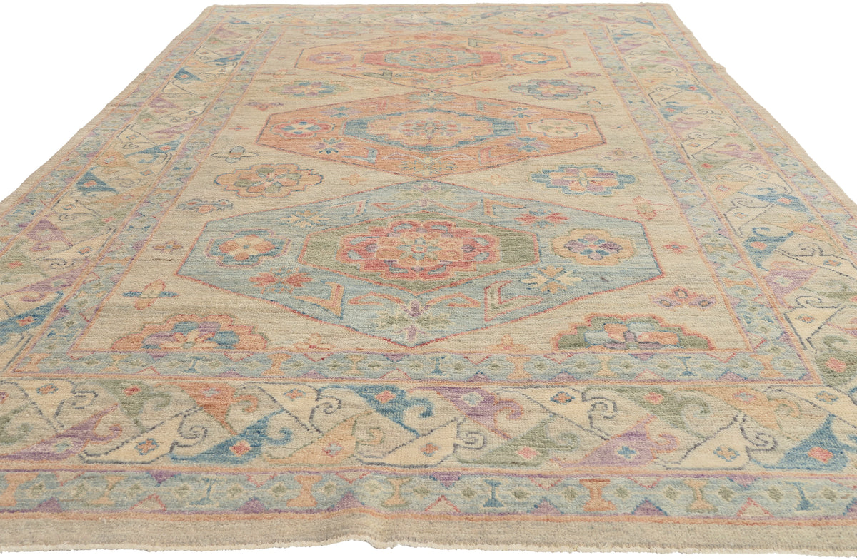 6 x 9 - Multicolor Pakistani Oushak Rug - 80888