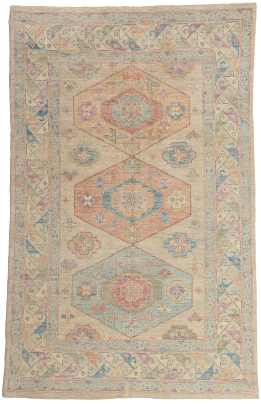 6 x 9 - Multicolor Pakistani Oushak Rug - 80888