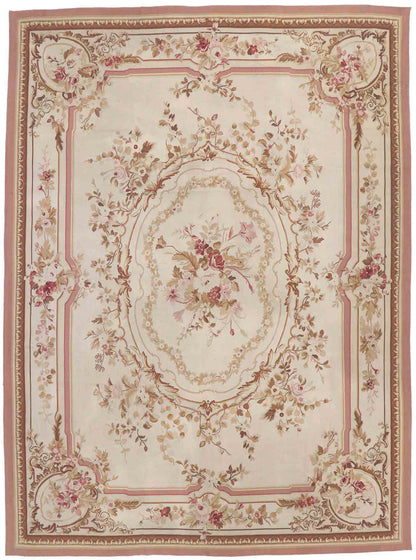 9 x 12 - Beige Vintage French Aubusson Rug - 77645