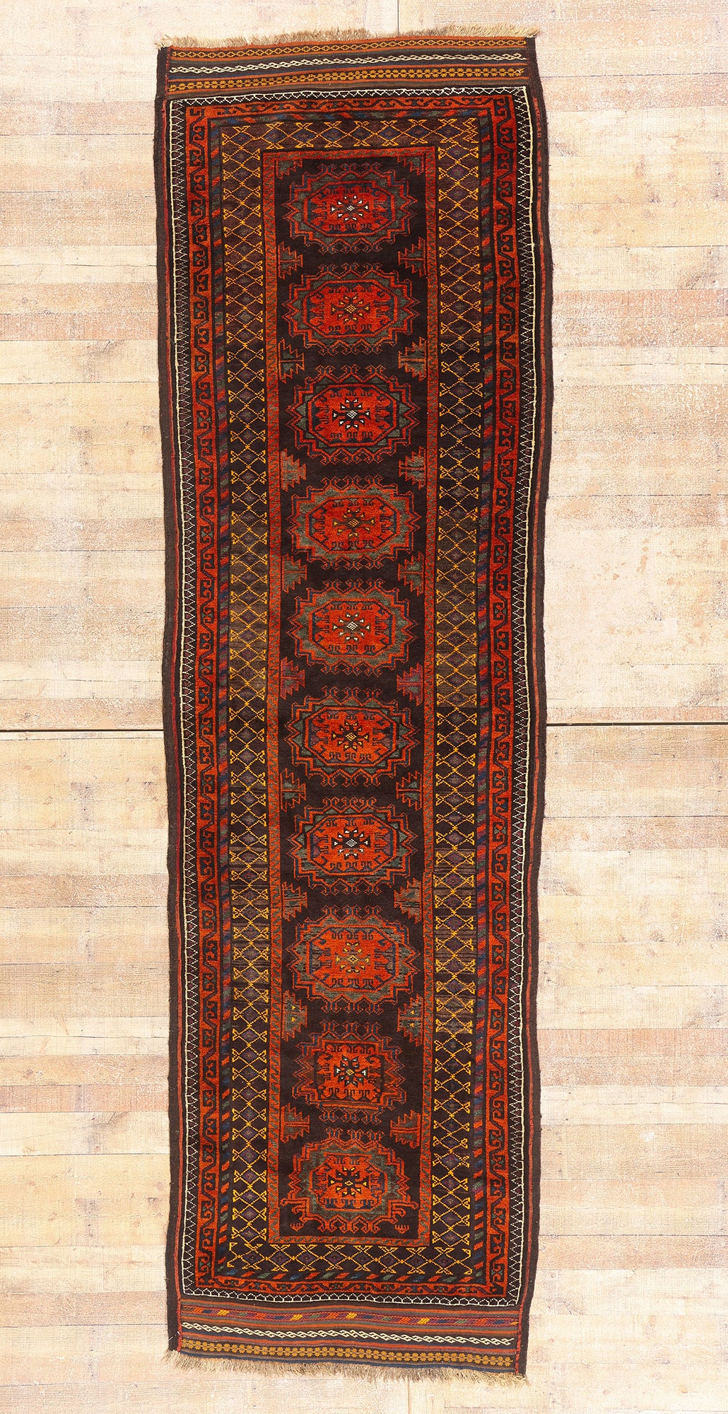 4 x 13 - Brown Antique Persian Kurd Rug - 90048