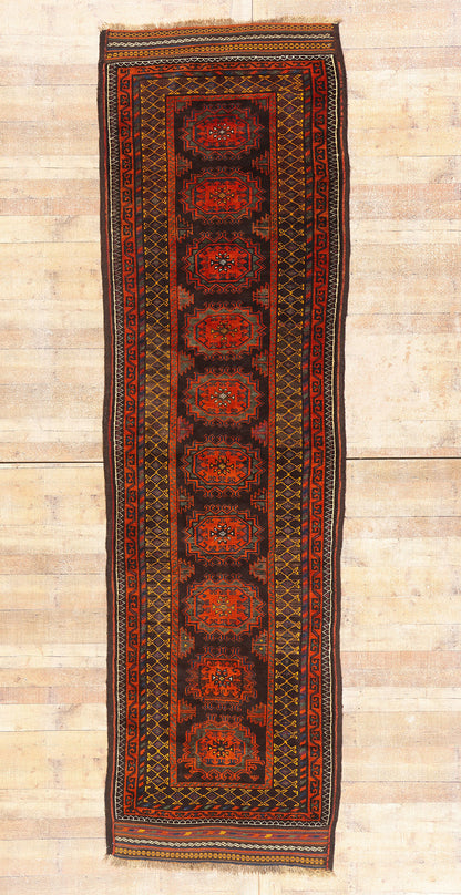 4 x 13 - Brown Antique Persian Kurd Rug - 90048