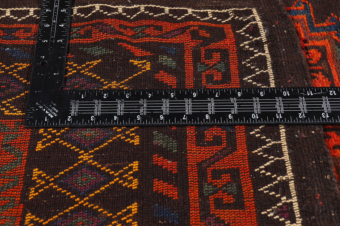 4 x 13 - Brown Antique Persian Kurd Rug - 90048