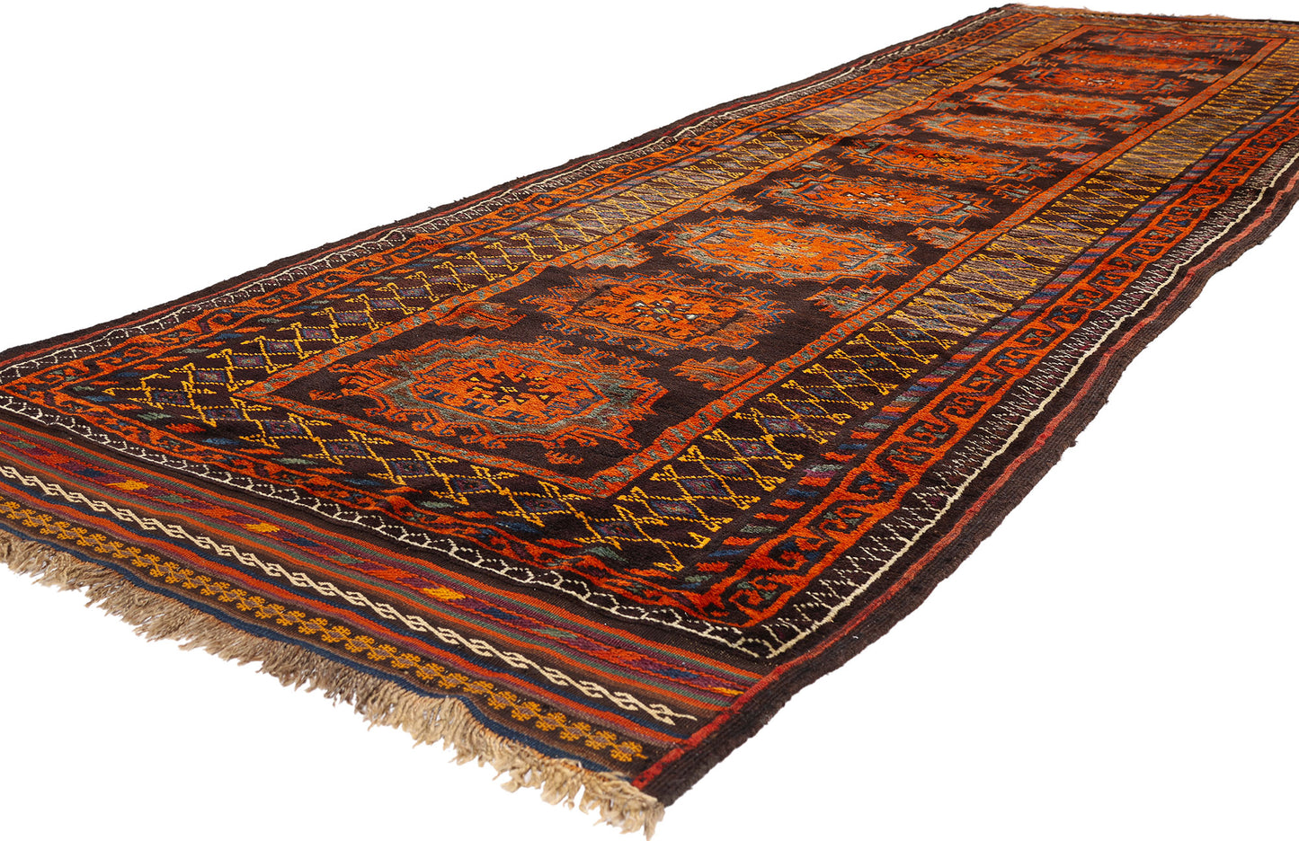 4 x 13 - Brown Antique Persian Kurd Rug - 90048