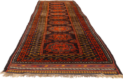 4 x 13 - Brown Antique Persian Kurd Rug - 90048