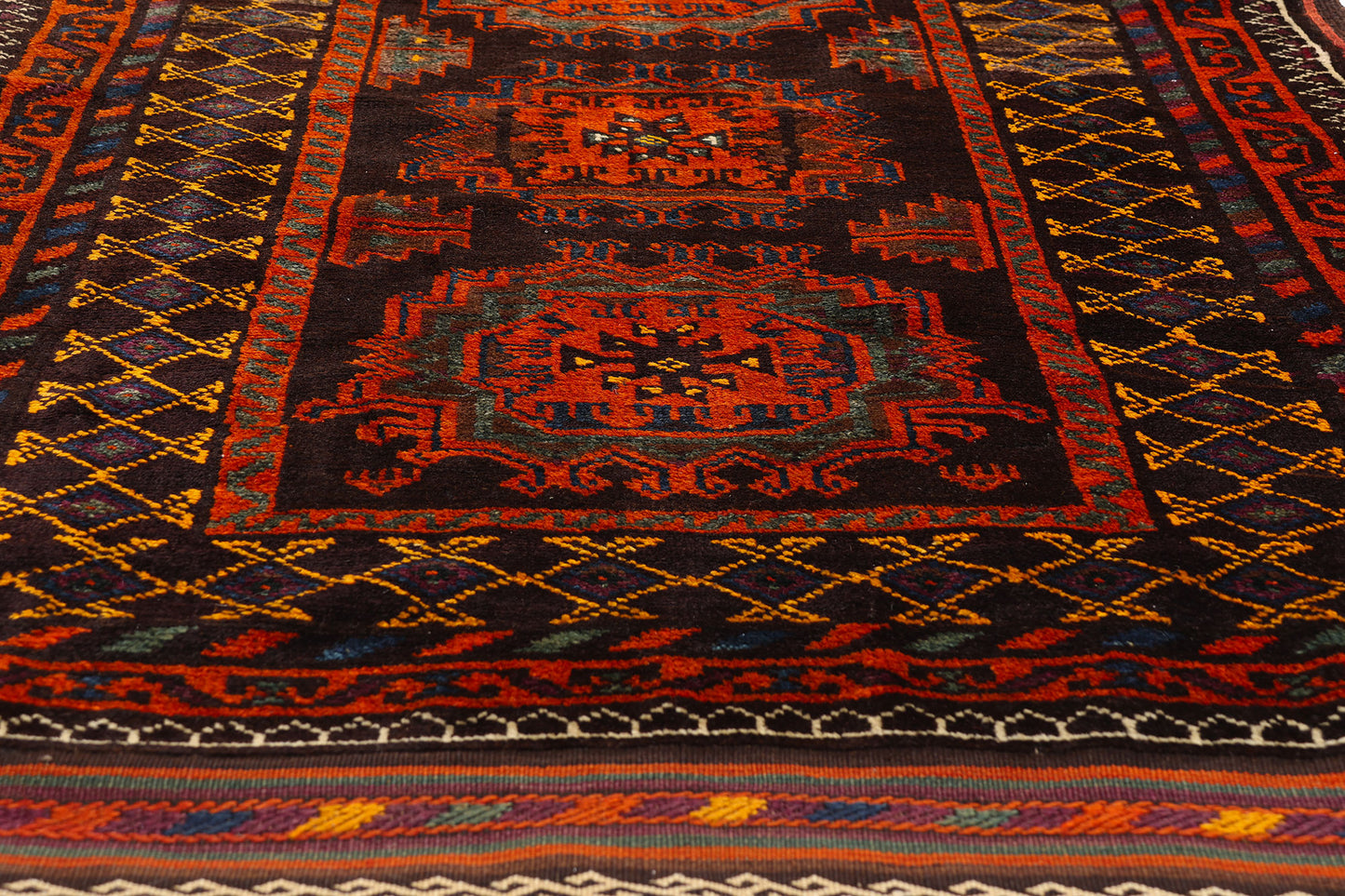 4 x 13 - Brown Antique Persian Kurd Rug - 90048