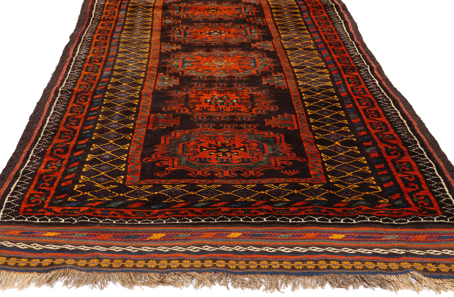 4 x 13 - Brown Antique Persian Kurd Rug - 90048