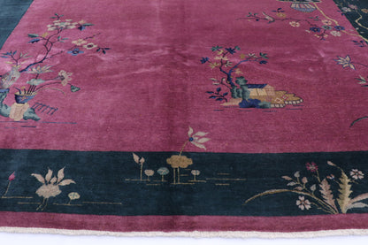 9 x 12 - Magenta Antique Chinese Art Deco Rug - 77629