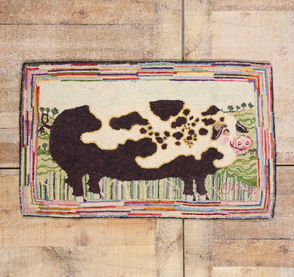 2 x 3 Vintage Gloucester Old Spot Pig Hooked Rug 79267