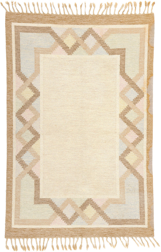 4 x 7 Anna Johanna Angstrom Vintage Swedish Rollakan Rug 78254