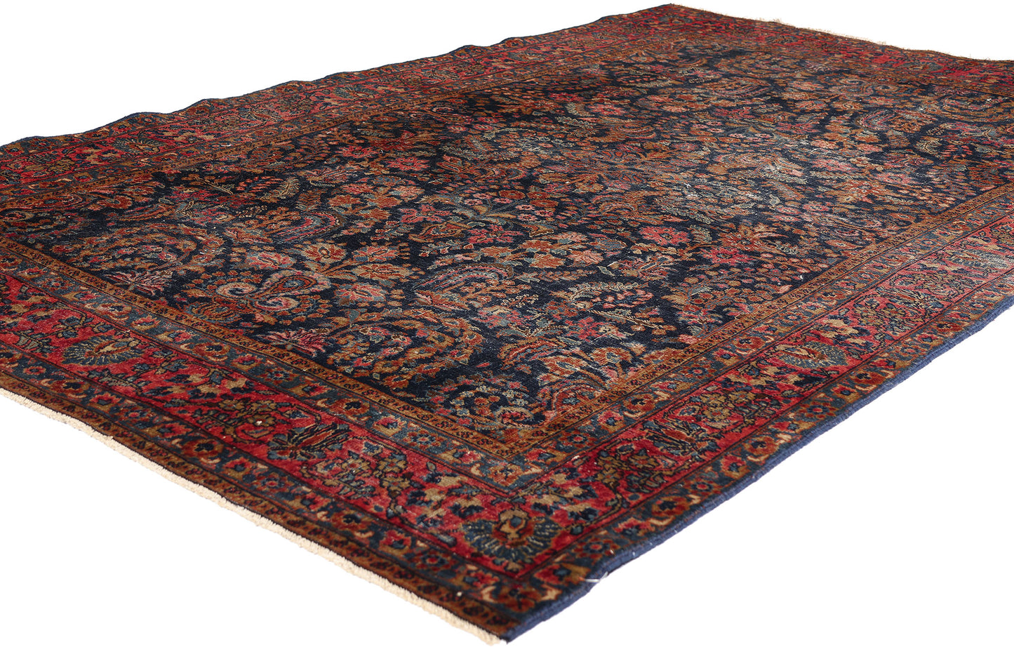 5 x 7 Navy Blue Antique Persian Sarouk Rug 79266