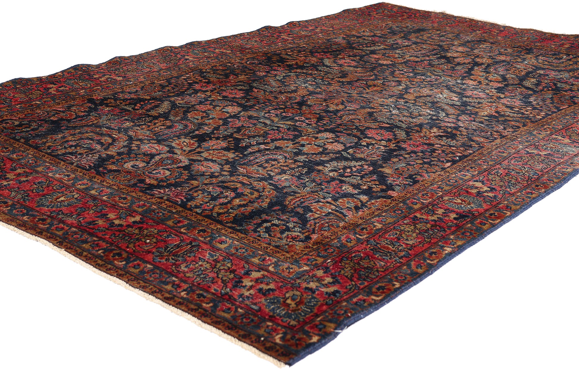 5 x 7 Navy Blue Antique Persian Sarouk Rug 79266