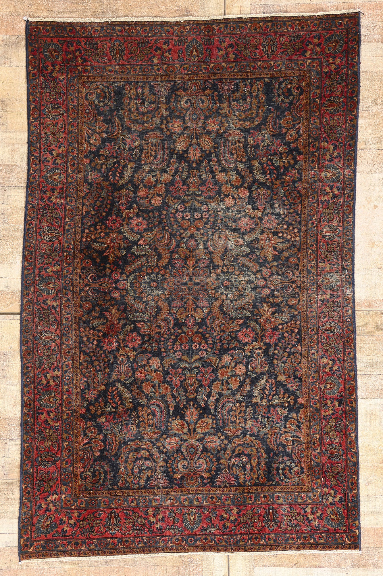 5 x 7 Navy Blue Antique Persian Sarouk Rug 79266