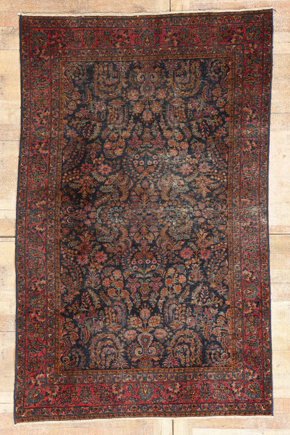 5 x 7 Navy Blue Antique Persian Sarouk Rug 79266
