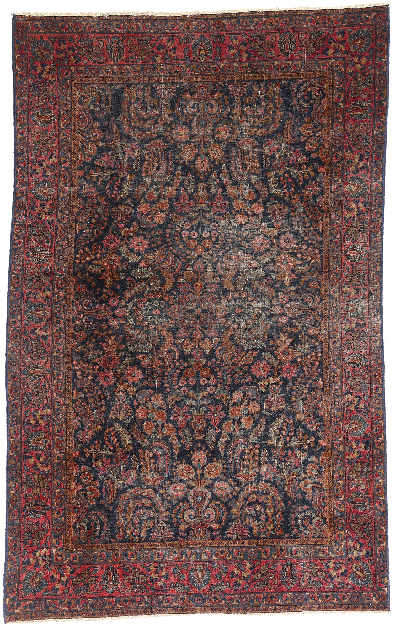 5 x 7 Navy Blue Antique Persian Sarouk Rug 79266
