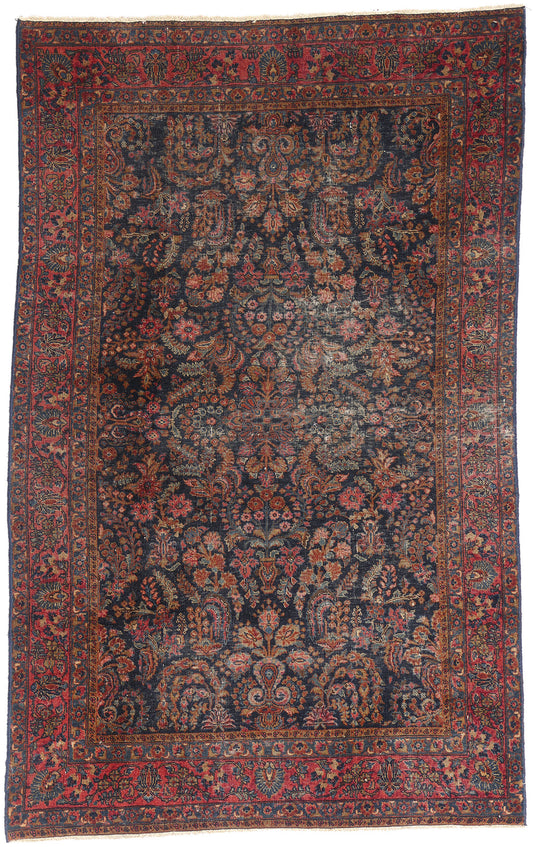 5 x 7 Navy Blue Antique Persian Sarouk Rug 79266