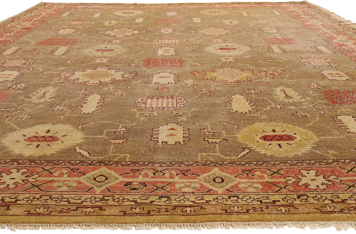 12 x 16 Brown Antique Turkish Oushak Rug 79349